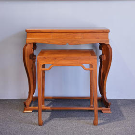 缅甸花梨有束腰带屉托泥供桌四面平方桌两件套红木家具（运费到付）