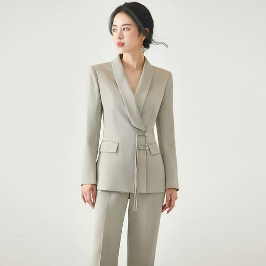 IWY/灰色新中式套装秋冬高级感面试西装外套上镜国风主持人年会装FYC224+FYP225 商品图4