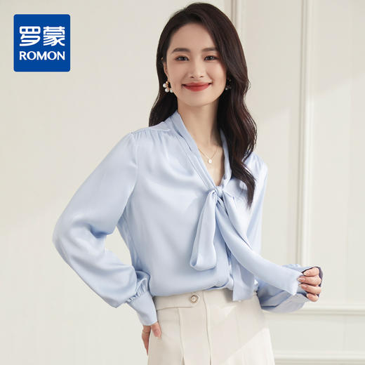 【知性优雅】罗蒙四季款女士长袖衬衫系带领结简约日常百搭清新衬衫女 商品图0
