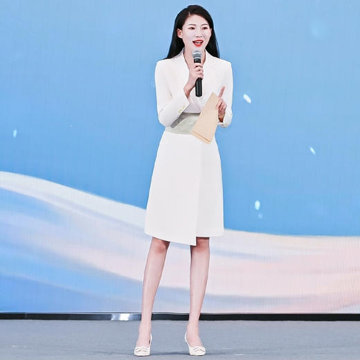 IWY/新款白色新中式播音主持人正装女复古国风连衣裙气质演讲服装FYQ236-W 商品图1
