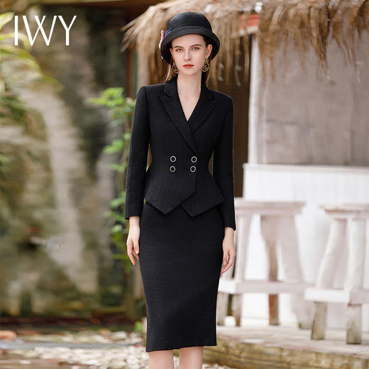 IWY/气质小香风西装套装裙女秋冬长袖鱼尾裙职业装高端商务前台工作服C1894+S1671 商品图3