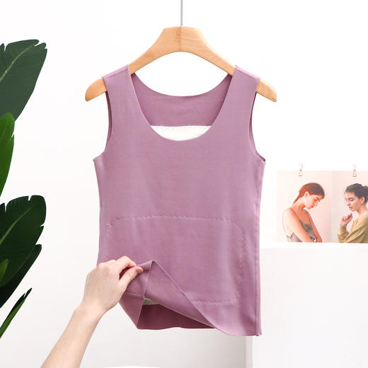 "雀说 德绒圆领无痕保暖背心秋冬款暖肚护背女上衣加厚贴片发热打底背心 3ZF-9053" 商品图11