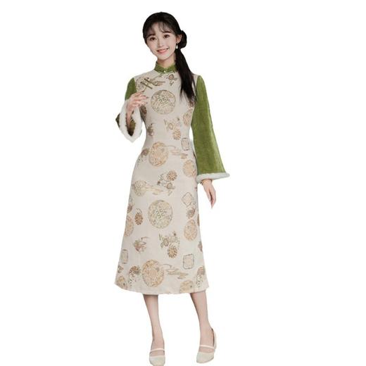 雪尼尔加绒倒大袖拼接时尚改良新中式少女旗袍GX-35535 商品图4