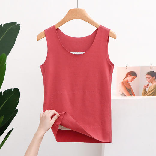 "雀说 德绒圆领无痕保暖背心秋冬款暖肚护背女上衣加厚贴片发热打底背心 3ZF-9053" 商品图6