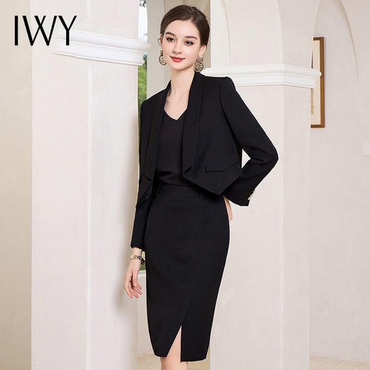 IWY/气质干练黑色西装套裙女秋冬款长袖商务面试正装售楼部上班工作服CS1865 商品图3