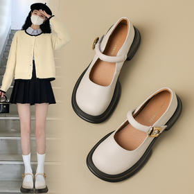 ZHR乐福鞋女2024春季新款百搭厚底休闲时尚学院风魔术贴粗跟浅口玛丽珍