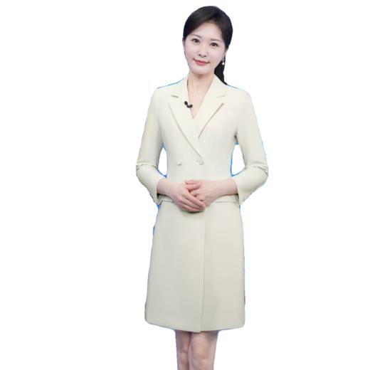 IWY/淡黄色播音艺考主持人正装女双排扣西装连衣裙七分袖上镜装olQ973 商品图4