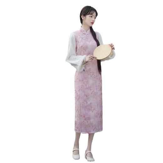 麂皮绒绣花加绒全开襟大袖时尚改良旗袍GX-35536 商品图4