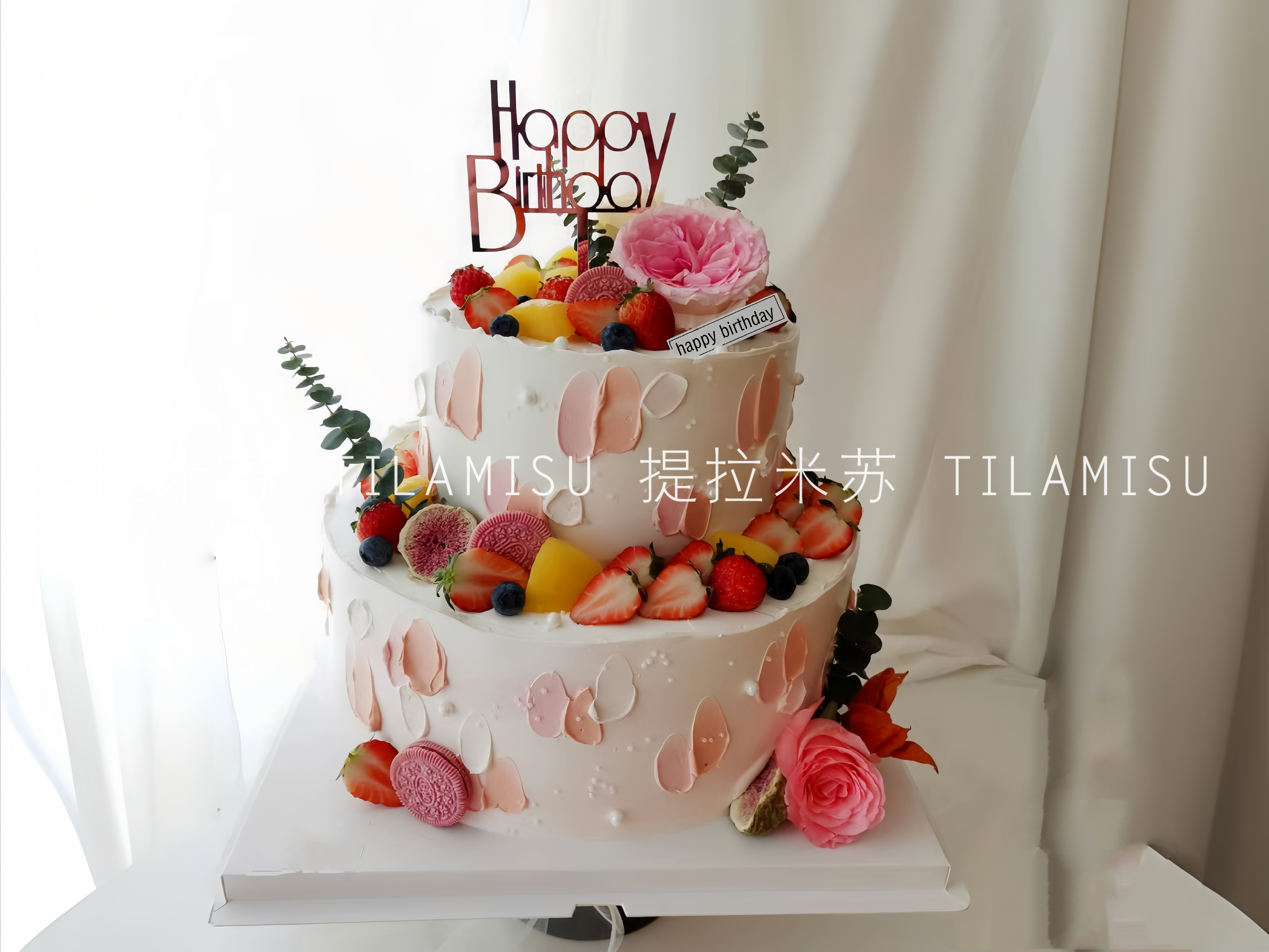 3磅双层鲜花水果生日蛋糕