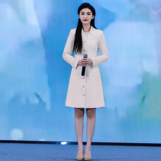 IWY/米白色气质名媛连衣裙女小香风翻领艺考生主持人上镜正装Q980 商品图0