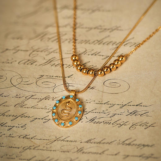 Manreya玛芮雅“魅力绮境”绿松石双层叠戴项链复古中古vintage新年礼物 商品图2