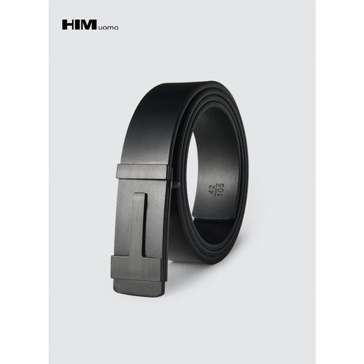 HIM漢崇 男士简约平滑扣皮带时尚潮流百搭商务职场工作黑色腰带 商品图1
