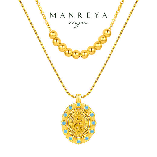 Manreya玛芮雅“魅力绮境”绿松石双层叠戴项链复古中古vintage新年礼物 商品图0