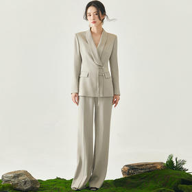 IWY/灰色新中式套装秋冬高级感面试西装外套上镜国风主持人年会装FYC224+FYP225