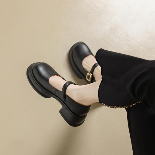 ZHR乐福鞋女2024春季新款百搭厚底休闲时尚学院风魔术贴粗跟浅口玛丽珍 商品图7