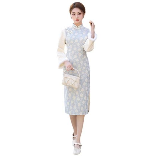 冬款绣花年轻款修身温婉旗袍雪尼尔蕾丝复合加绒超柔MLS6836 商品图4