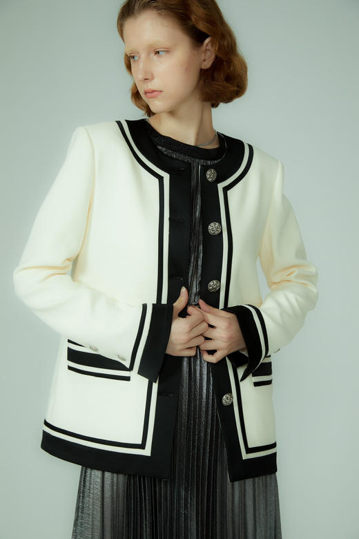 撞色圆领中长小香外套 商品图3