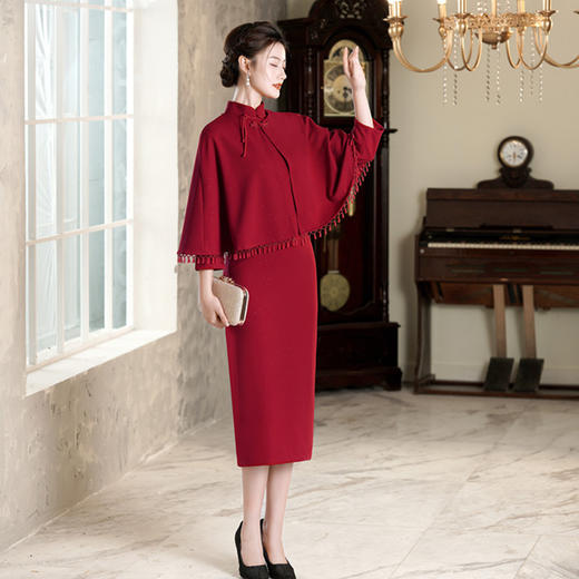 改良新中式喜妈妈婚宴针织披肩旗袍两件套GX-80984 商品图3