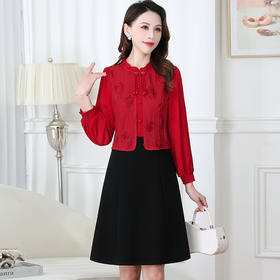 国风优雅，新款圆领长袖中长款A字裙时尚假两件洋气连衣裙QYM-XYKL-MB4A08-L