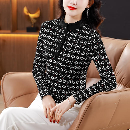 加绒加厚网纱打底衫冬装立领内搭套头上衣T恤小衫KQL-765G962 商品图2