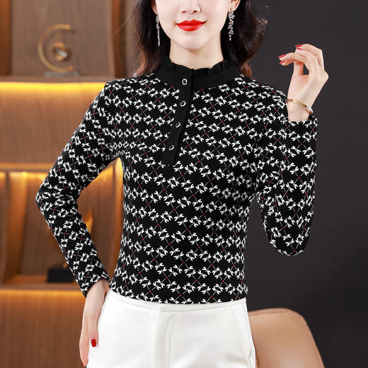 加绒加厚网纱打底衫冬装立领内搭套头上衣T恤小衫KQL-765G962 商品图1