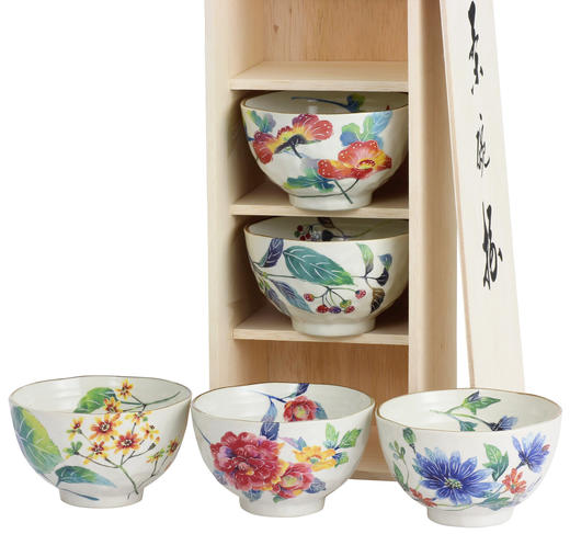 日本进口美浓烧 和蓝花水彩5入碗礼盒套装 商品图2