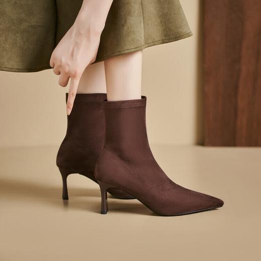 秋冬新款，韩版气质细跟绒面弹力瘦瘦靴简约通勤高跟短靴YSX7057【预售5天】 商品图4
