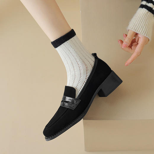 舒适百搭，通勤头层羊皮+羊翻皮低跟小皮鞋XCC190 商品图2