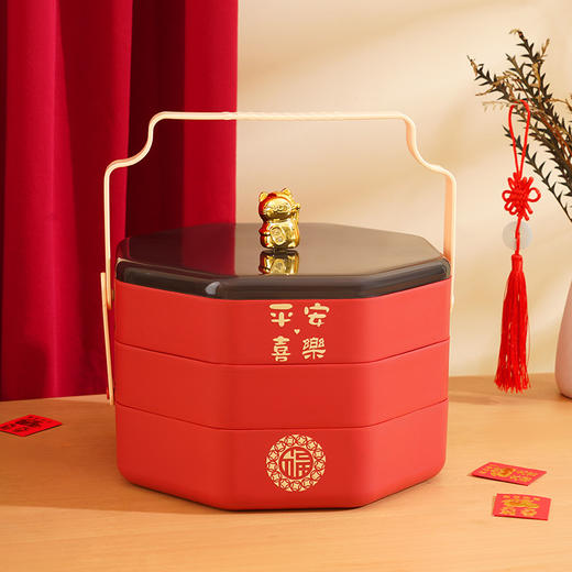 【新年大吉】2024新中式新年糖果盘三层 家用客厅茶几水果坚果盘乔迁之喜 商品图0