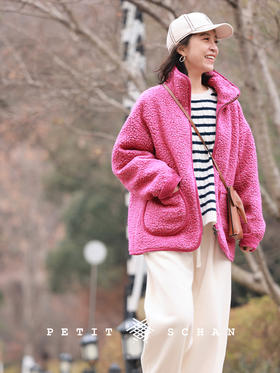 火龙果 意大利进口羊羔毛短款立领外套