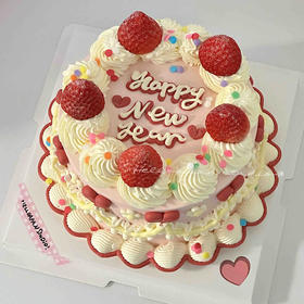 【2024新年蛋糕】新年复古手绘可爱草莓蛋糕