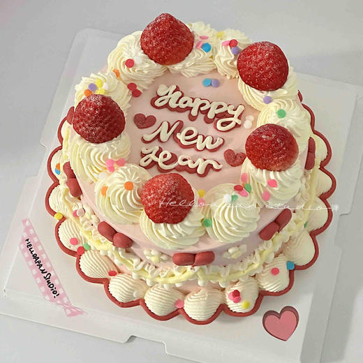 【2024新年蛋糕】新年复古手绘可爱草莓蛋糕 商品图0