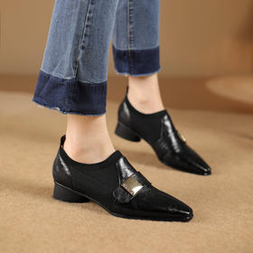 春季新款，时尚简约通勤拼接真皮小皮鞋GLS820