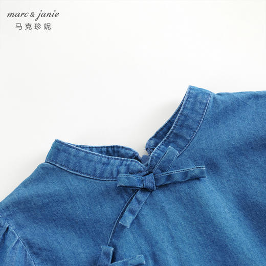 马克珍妮女童新中式蝴蝶结牛仔连衣裙儿童纯棉裙子春装新款240108 商品图4