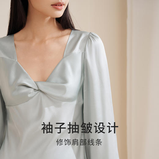 金三塔真丝睡裙女春新品蕾丝家居服100%桑蚕丝时尚扭结可外穿睡衣  YSFEA301 商品图2