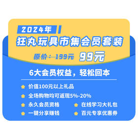 狂丸玩具市集会员套装，购买后自动解锁永久VIP权益，购买返现金5%起