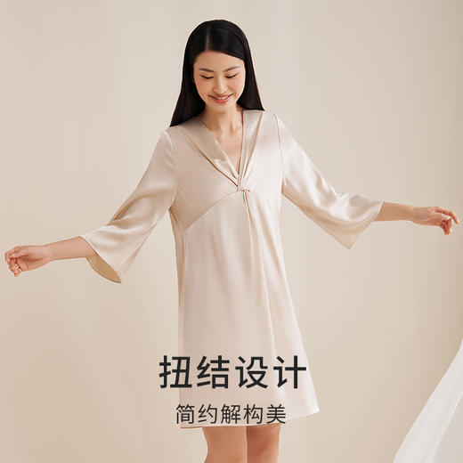金三塔真丝睡衣女春新品100%桑蚕丝时尚扭结睡裙女宽松家居服套装  YSFEA307/YSFEA204 商品图1