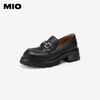 MIO米奥春季圆头粗跟乐福鞋牛皮革复古压纹舒适厚底单鞋女M241515537 商品缩略图1