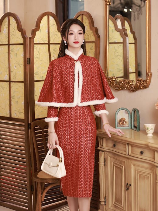 2023冬款新款披肩旗袍 商品图2