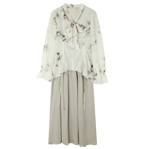 三彩【蕊与桑蕾】2024春季新款新中式假两件V领碎花连衣裙宽松C 商品图4