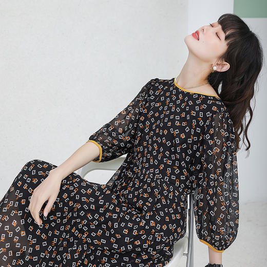 火桐hooton灯笼袖真丝连衣裙2530 商品图4