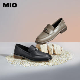 MIO米奥春季纯色低跟乐福鞋金属饰扣复古时尚质感单鞋女鞋M241539092