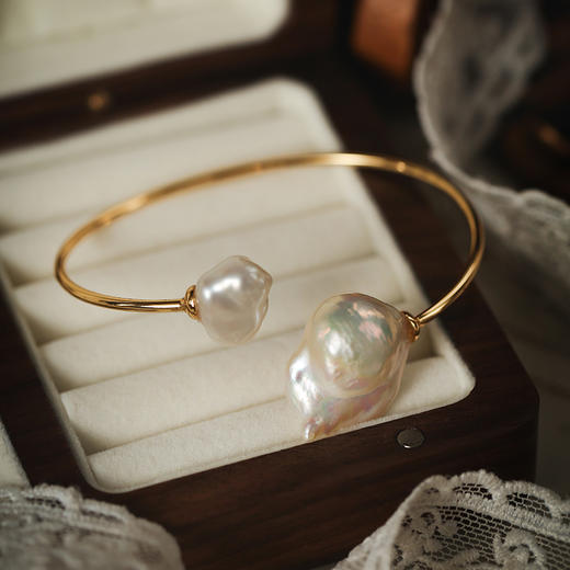 Manreya玛芮雅“塞纳河畔”金包银巴洛克珍珠手镯复古法式手链 商品图3