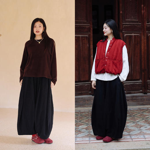 绽放018+220朵/2024新款复古立体浮雕压花半松紧腰单层纯棉阔腿灯笼裤 商品图2