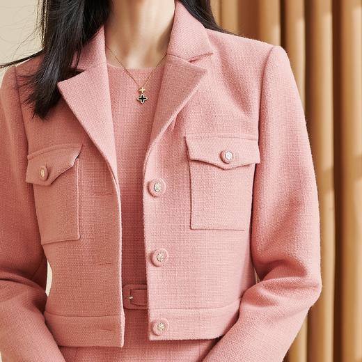 剩XL/2XL 米思阳2025新品精致优雅粉色小香风外套编织短款小西装女5Y23DW3443 商品图4