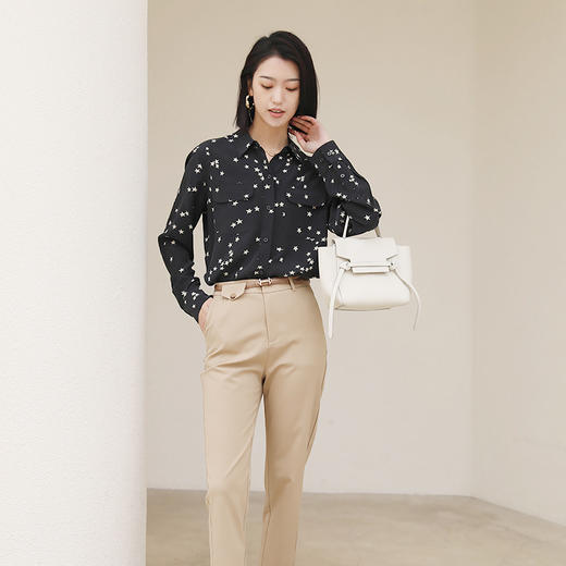 火桐hooton 双口袋星星印花长袖款真丝衬衫 商品图1