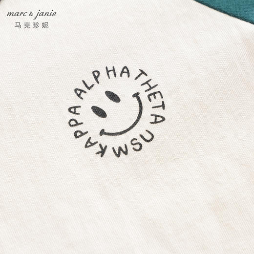 马克珍妮男女童城市户外笑脸插肩袖T恤 儿童纯棉上衣春款240155 商品图3