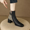 【预售5天发货】时尚个性，里外全皮拼接格纹粗跟短靴PZP-P6918 商品缩略图0