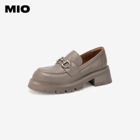 MIO米奥春季圆头粗跟乐福鞋牛皮革复古压纹舒适厚底单鞋女M241515537