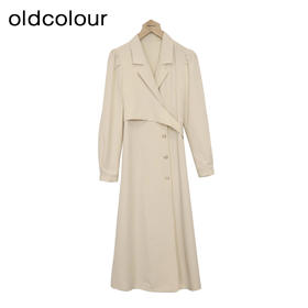 oldcolour纯色简约连衣裙春季新款设计感西装领长裙女DO13103721